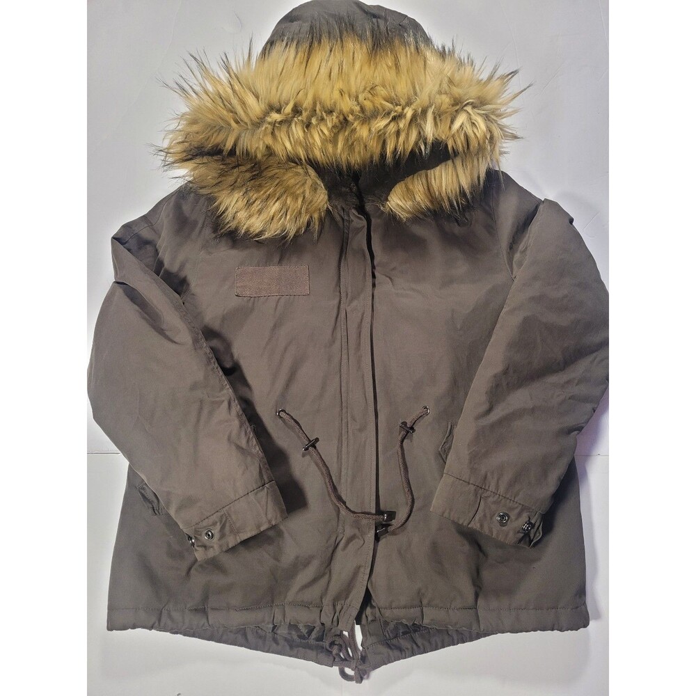 ZARA Woman Faux‑Fur Hooded Winter Coat – Brown – Size M #F